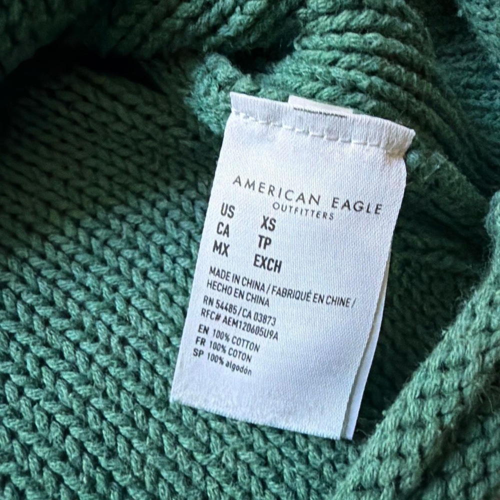 American Eagle Green Comfy Cropped Cotton Sweater, Size XS - Picture 4 of 4